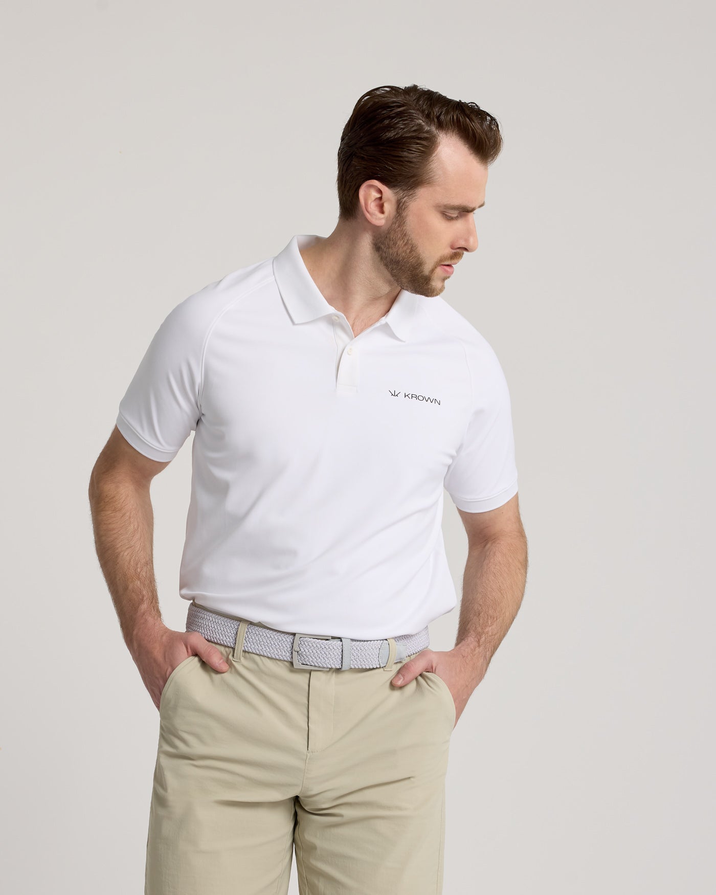 Polo de golf classique homme blanc – coupe ajustée, col polo – Golf Krown