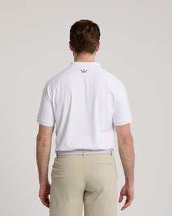 Polo de golf homme blanc vue dos – logo Golf Krown brodé, matière respirante