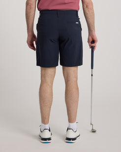 Short de golf homme marine vue dos – coupe droite nette – Golf Krown collection Distingué